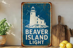 Beaver Island Light Lighthouse Metal Sign, Vintage Blueprint Style Coastal Lighthouse Wall Decor, Great Lakes Michigan Gift — photo 5