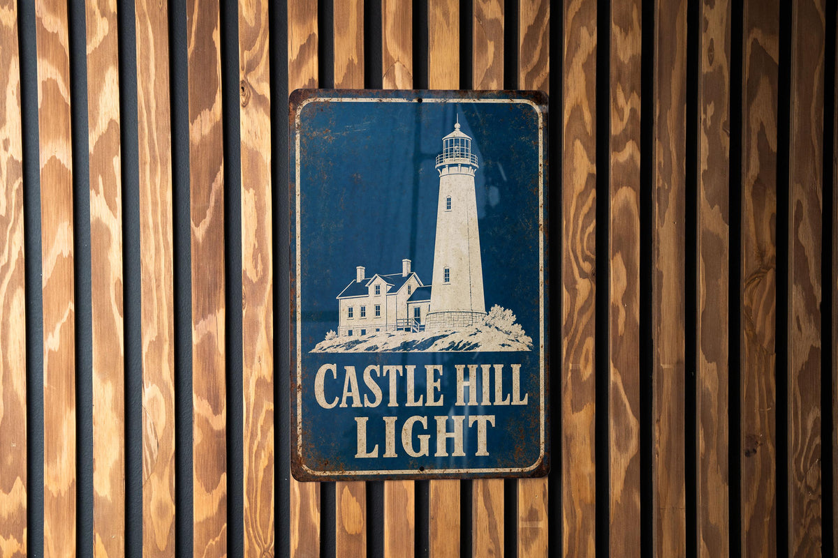 Castle Hill Light Lighthouse Metal Sign, Vintage Blueprint Style Coastal Rhode Island Nautical Wall Decor — photo 2