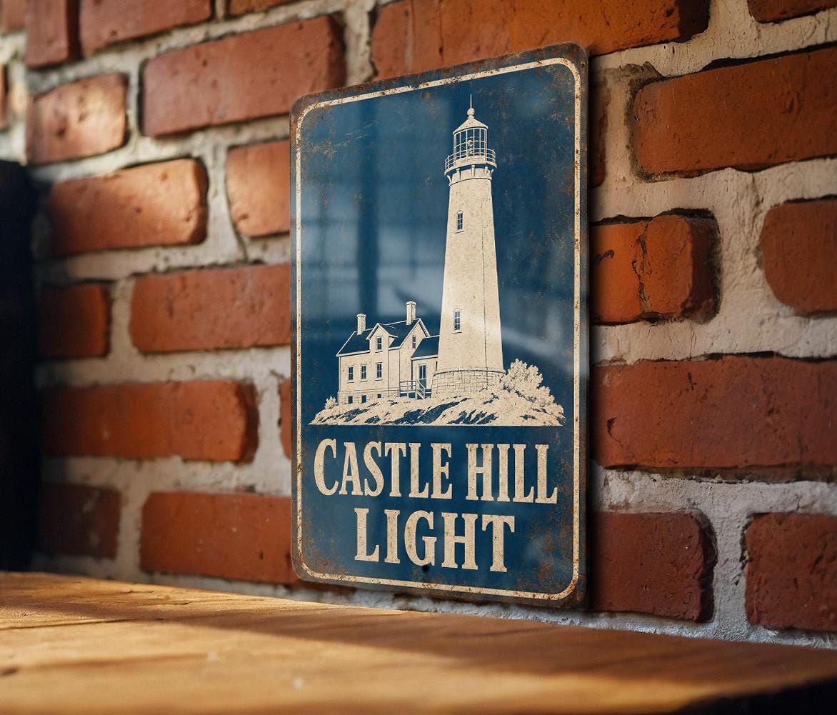 Castle Hill Light Lighthouse Metal Sign, Vintage Blueprint Style Coastal Rhode Island Nautical Wall Decor — photo 3