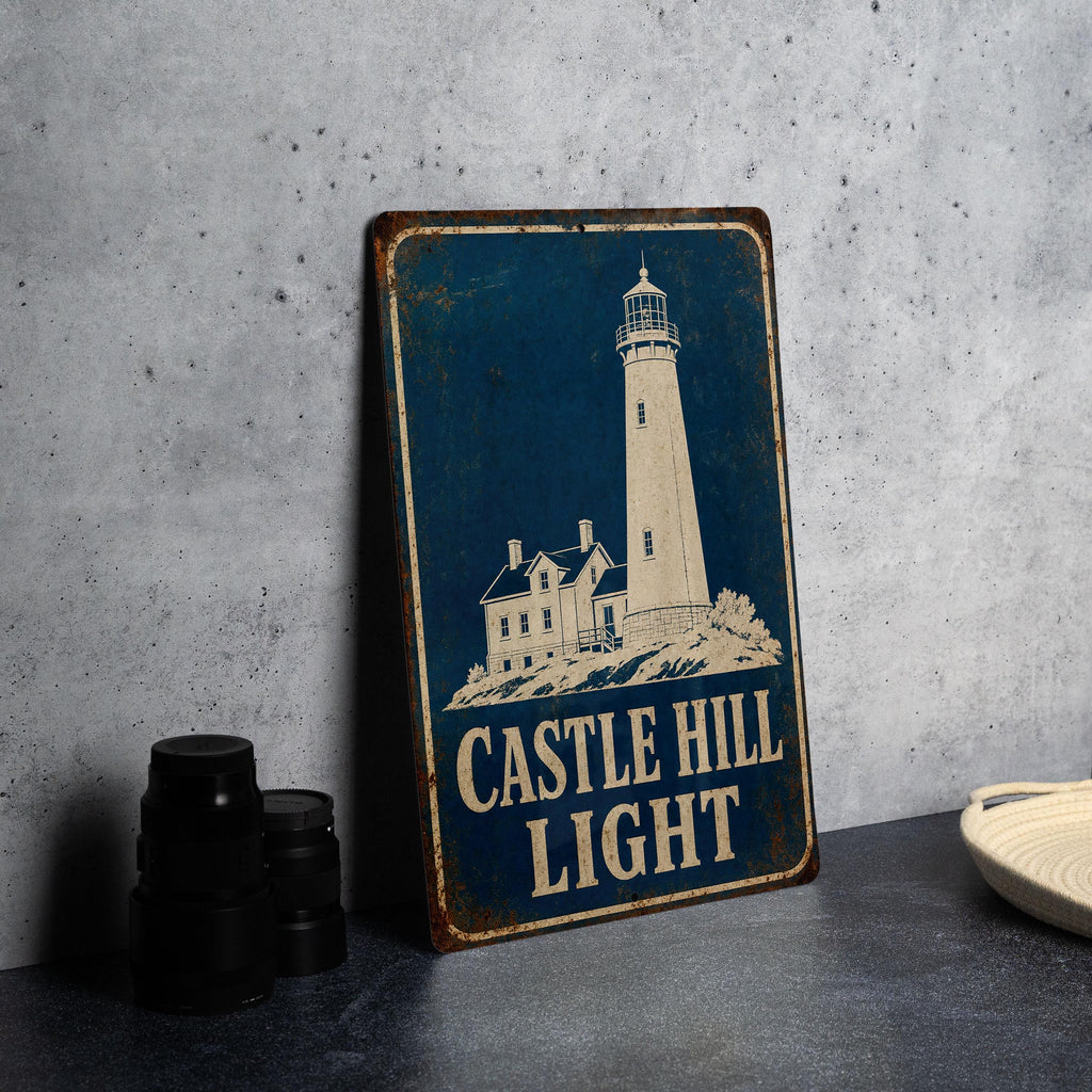 Castle Hill Light Lighthouse Metal Sign, Vintage Blueprint Style Coastal Rhode Island Nautical Wall Decor — photo 5