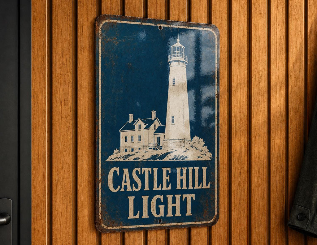 Castle Hill Light Lighthouse Metal Sign, Vintage Blueprint Style Coastal Rhode Island Nautical Wall Decor — photo 6