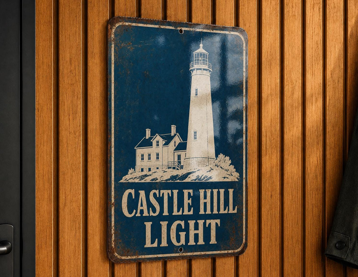 Castle Hill Light Lighthouse Metal Sign, Vintage Blueprint Style Coastal Rhode Island Nautical Wall Decor — photo 6