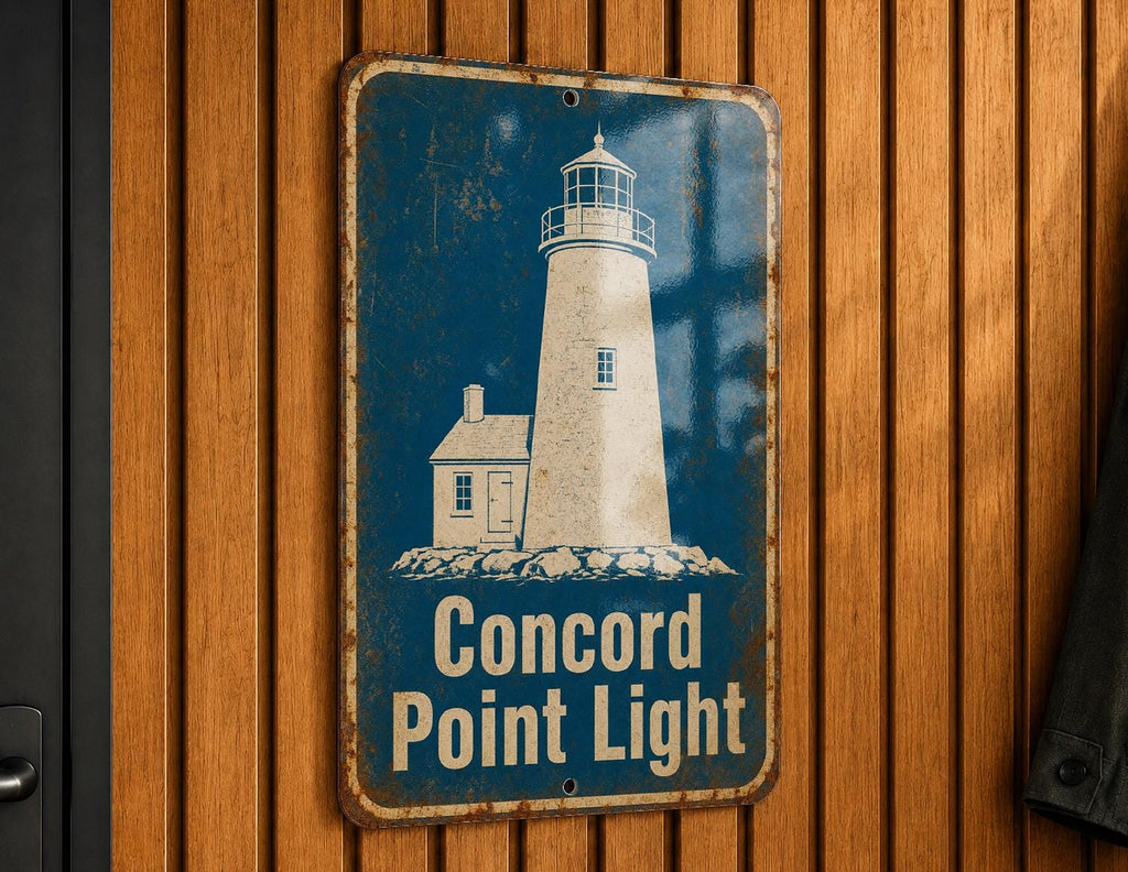 Concord Point Light Lighthouse Metal Sign, Vintage Blueprint Style Coastal Nautical Wall Decor, Maritime Beach House Gift — photo 2