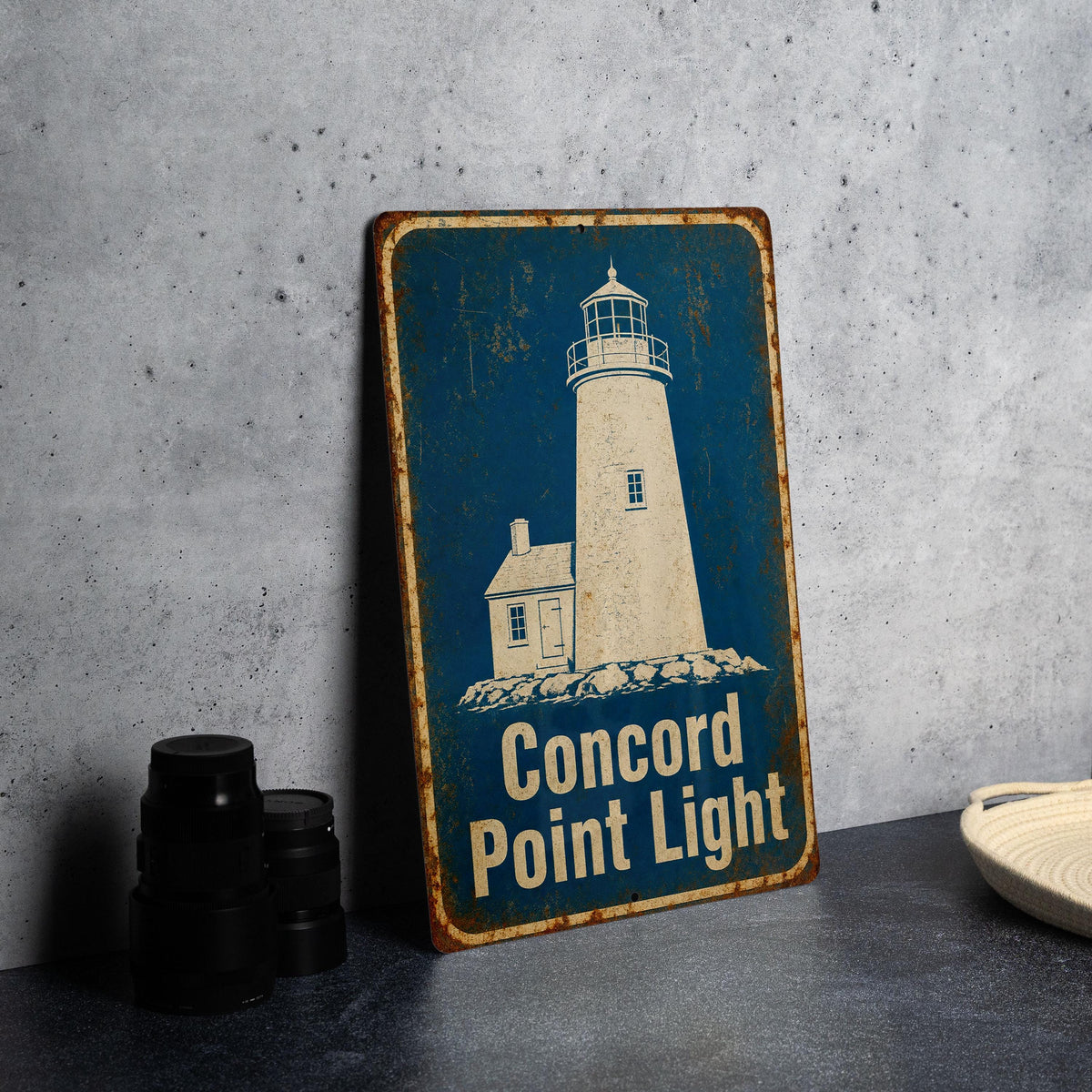 Concord Point Light Lighthouse Metal Sign, Vintage Blueprint Style Coastal Nautical Wall Decor, Maritime Beach House Gift — photo 3