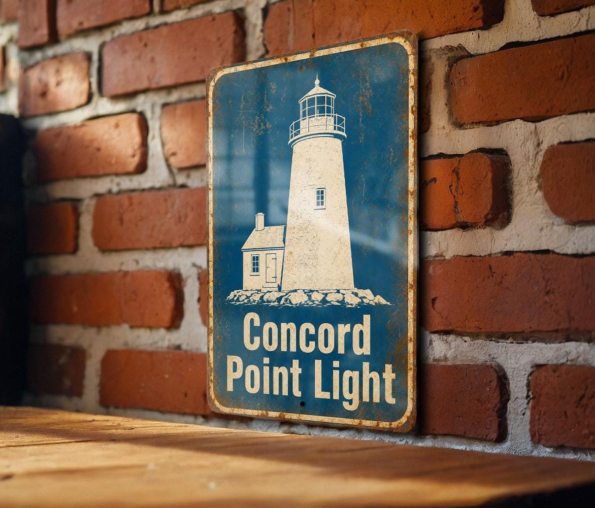 Concord Point Light Lighthouse Metal Sign, Vintage Blueprint Style Coastal Nautical Wall Decor, Maritime Beach House Gift — photo 4