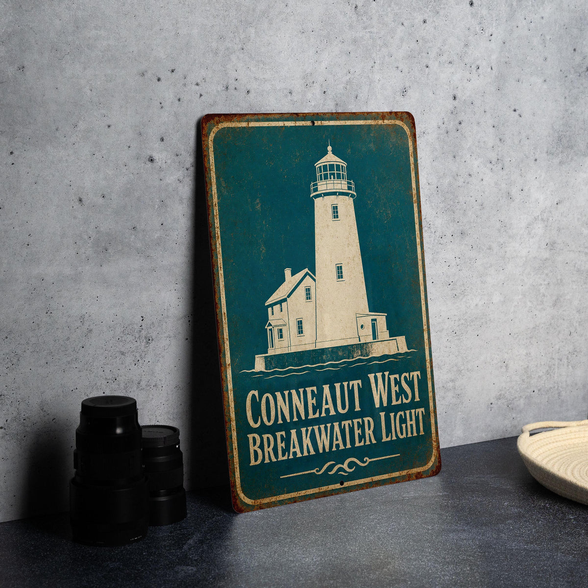 Conneaut West Breakwater Light Lighthouse Vintage Blueprint Art Metal Sign Lake Erie Coastal Landmark Wall Decor — photo 2