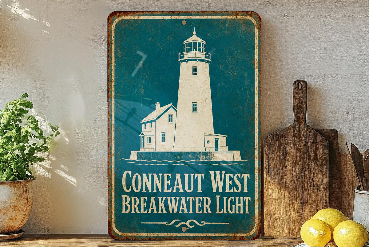 Conneaut West Breakwater Light Lighthouse Vintage Blueprint Art Metal Sign Lake Erie Coastal Landmark Wall Decor — photo 4