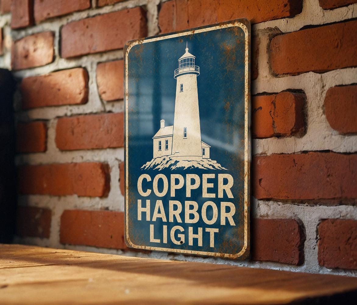 Copper Harbor Light Lighthouse Metal Sign Vintage Blueprint Style Lighthouse Wall Decor Keweenaw Peninsula Michigan Gift — photo 1