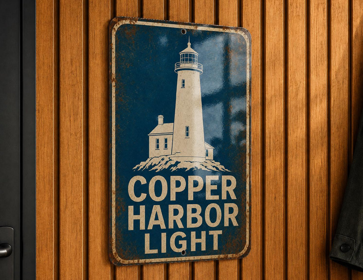 Copper Harbor Light Lighthouse Metal Sign Vintage Blueprint Style Lighthouse Wall Decor Keweenaw Peninsula Michigan Gift — photo 2
