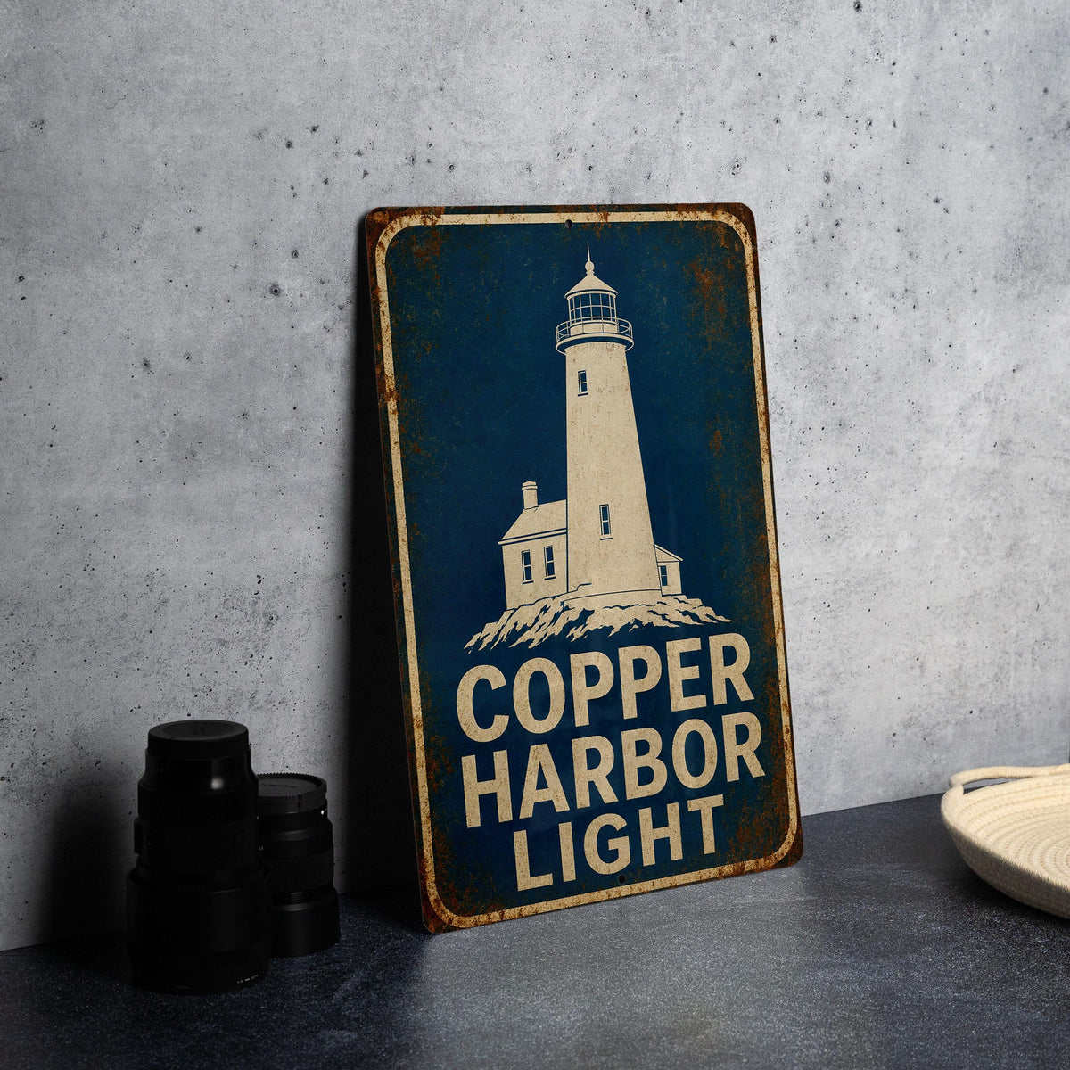 Copper Harbor Light Lighthouse Metal Sign Vintage Blueprint Style Lighthouse Wall Decor Keweenaw Peninsula Michigan Gift — photo 3