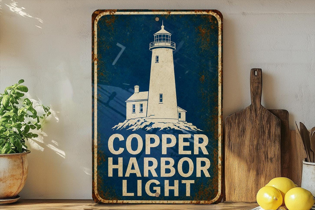 Copper Harbor Light Lighthouse Metal Sign Vintage Blueprint Style Lighthouse Wall Decor Keweenaw Peninsula Michigan Gift — photo 4