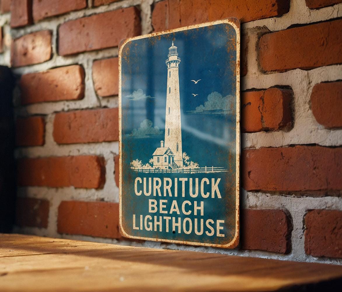 Currituck Beach Lighthouse Metal Sign, Vintage Blueprint Style Lighthouse Wall Decor, Outer Banks North Carolina Coastal Sign — photo 2