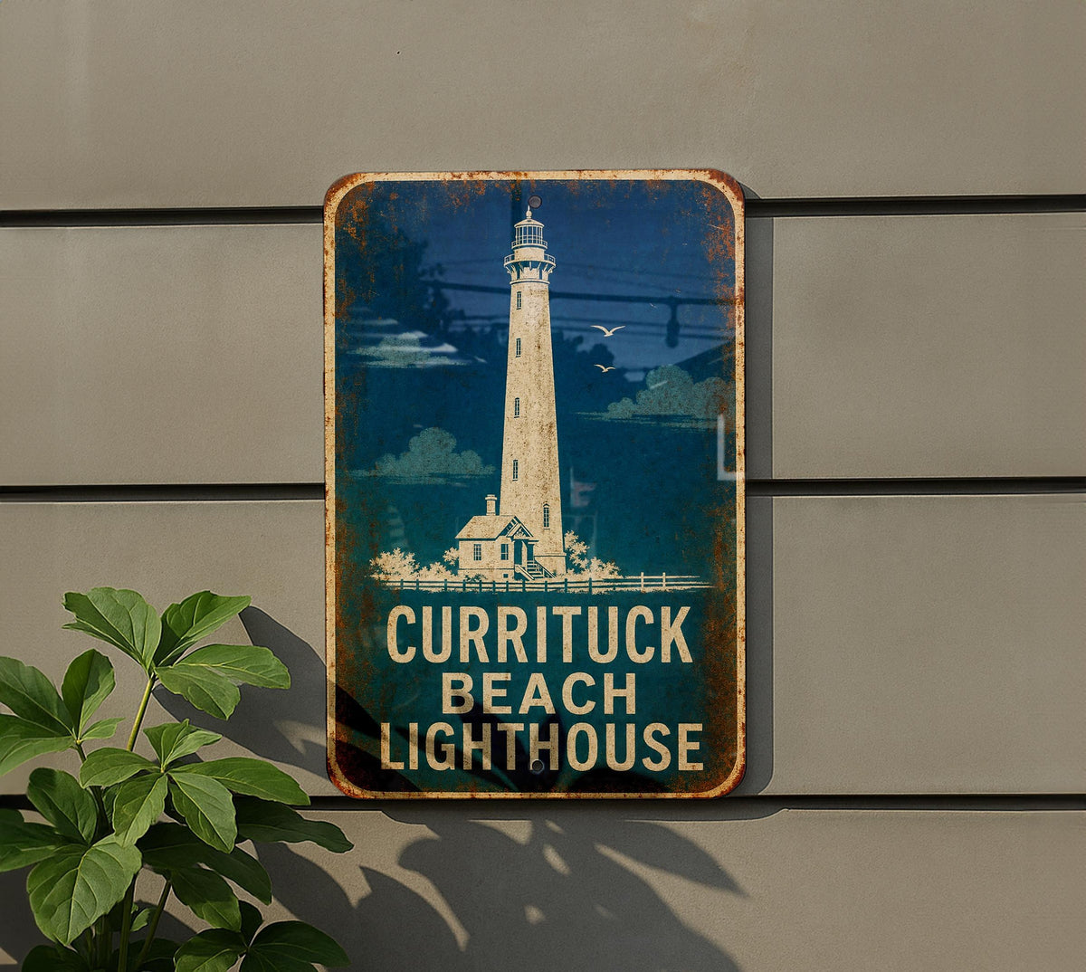 Currituck Beach Lighthouse Metal Sign, Vintage Blueprint Style Lighthouse Wall Decor, Outer Banks North Carolina Coastal Sign — photo 3