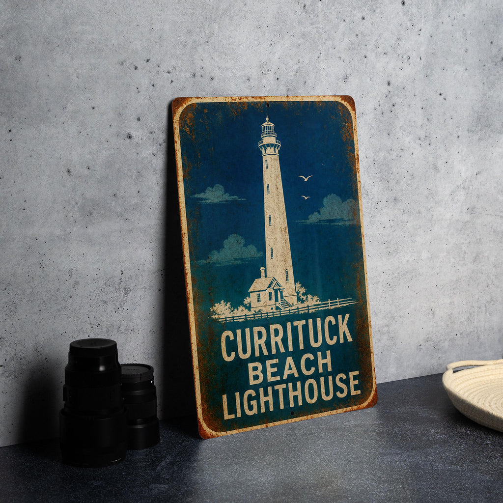 Currituck Beach Lighthouse Metal Sign, Vintage Blueprint Style Lighthouse Wall Decor, Outer Banks North Carolina Coastal Sign — photo 4