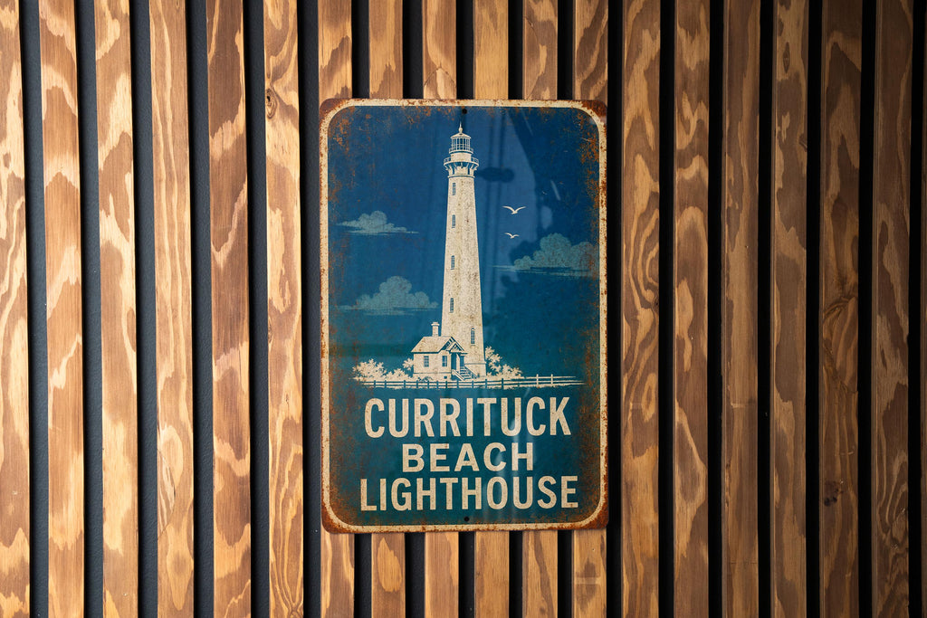 Currituck Beach Lighthouse Metal Sign, Vintage Blueprint Style Lighthouse Wall Decor, Outer Banks North Carolina Coastal Sign — photo 5
