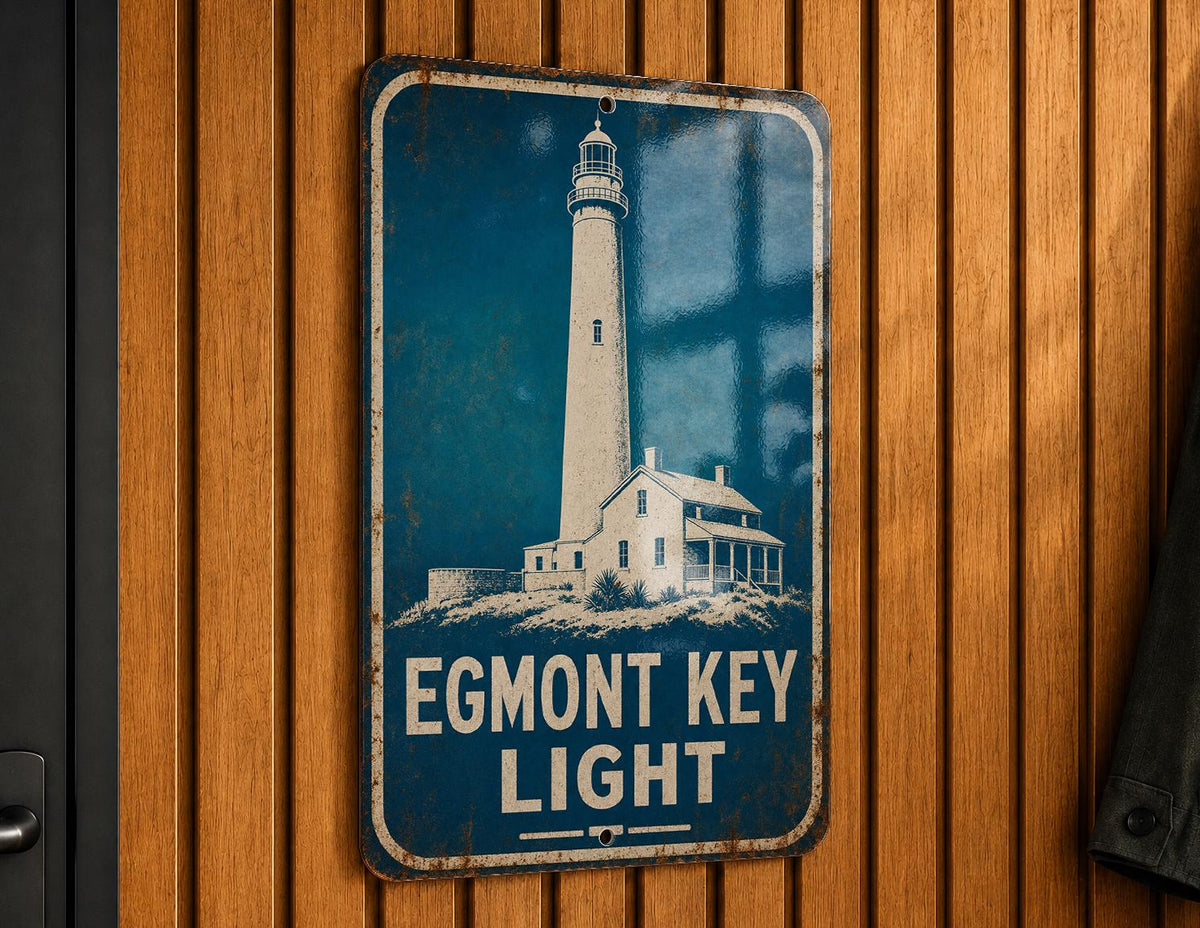 Egmont Key Light Lighthouse Metal Sign, Vintage Blueprint Coastal Florida Lighthouse Wall Decor, Nautical Beach House Sign — photo 1
