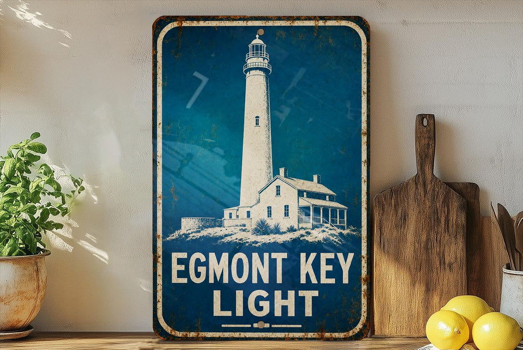 Egmont Key Light Lighthouse Metal Sign, Vintage Blueprint Coastal Florida Lighthouse Wall Decor, Nautical Beach House Sign — photo 2