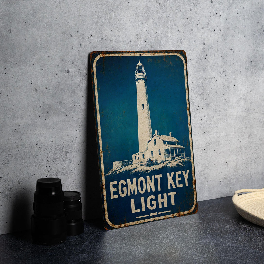 Egmont Key Light Lighthouse Metal Sign, Vintage Blueprint Coastal Florida Lighthouse Wall Decor, Nautical Beach House Sign — photo 3