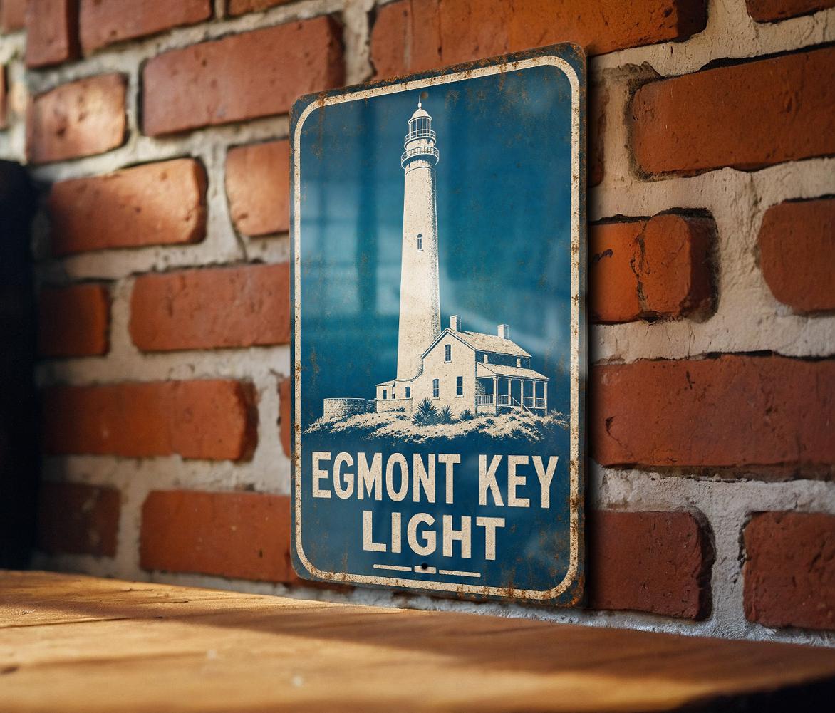 Egmont Key Light Lighthouse Metal Sign, Vintage Blueprint Coastal Florida Lighthouse Wall Decor, Nautical Beach House Sign — photo 4