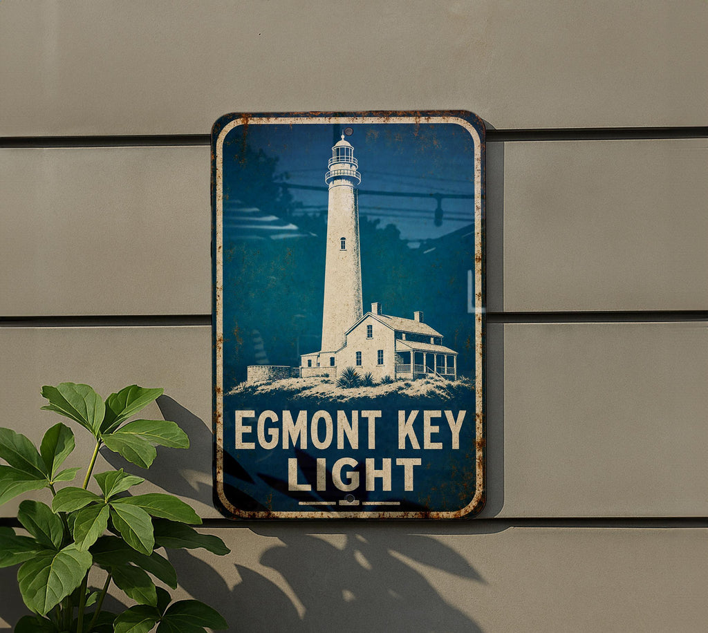 Egmont Key Light Lighthouse Metal Sign, Vintage Blueprint Coastal Florida Lighthouse Wall Decor, Nautical Beach House Sign — photo 5