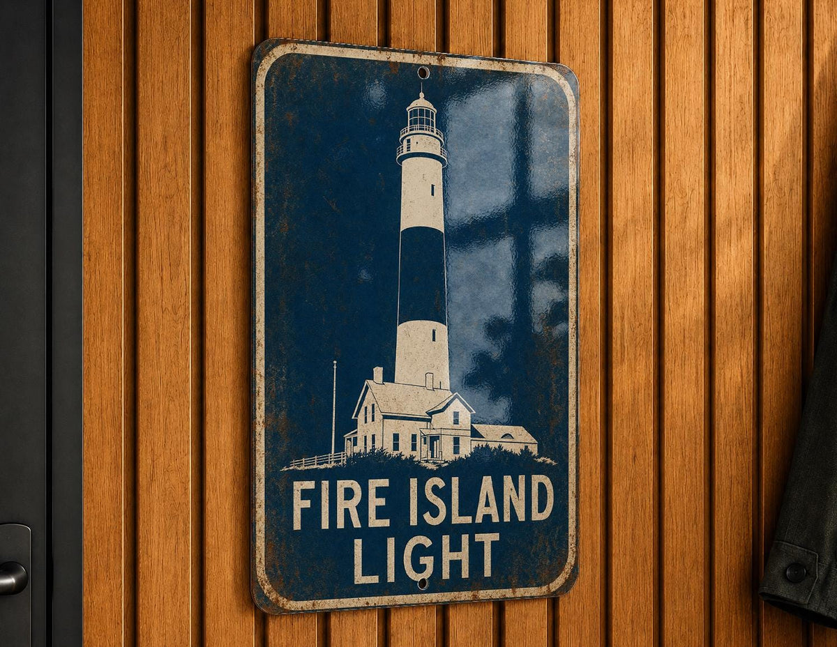 Fire Island Light Lighthouse Metal Sign, Vintage Blueprint Style Lighthouse Wall Decor, Coastal Nautical Beach House Sign — photo 2