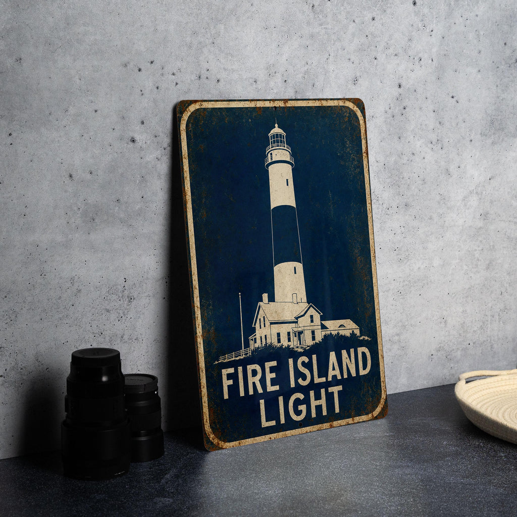 Fire Island Light Lighthouse Metal Sign, Vintage Blueprint Style Lighthouse Wall Decor, Coastal Nautical Beach House Sign — photo 6