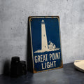 Great Point Light Lighthouse Metal Sign, Vintage Blueprint Style Coastal Nautical Wall Decor, Maine Lighthouse Gift — photo 1