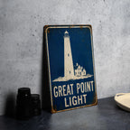 Great Point Light Lighthouse Metal Sign, Vintage Blueprint Style Coastal Nautical Wall Decor, Maine Lighthouse Gift — photo 1