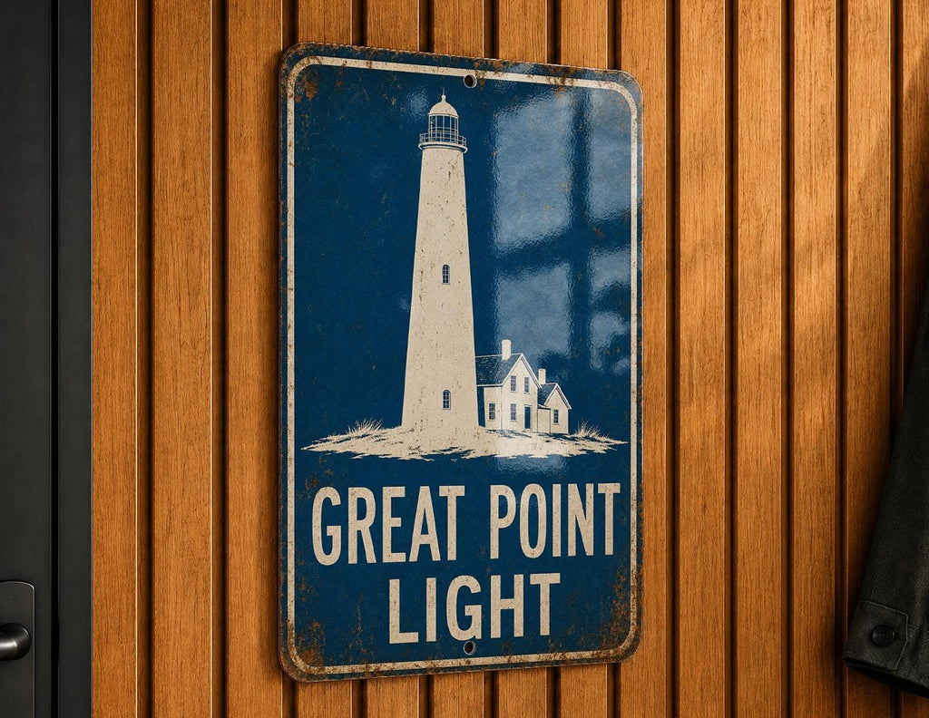 Great Point Light Lighthouse Metal Sign, Vintage Blueprint Style Coastal Nautical Wall Decor, Maine Lighthouse Gift — photo 4