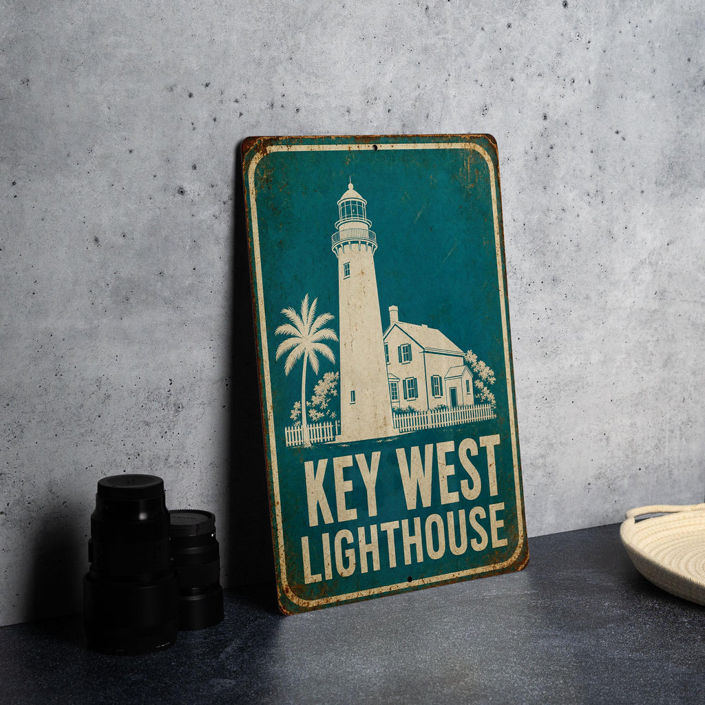 Key West Lighthouse Metal Sign, Vintage Blueprint Style Lighthouse Wall Decor, Florida Keys Coastal Landmark Sign, Nautical Decor — photo 2