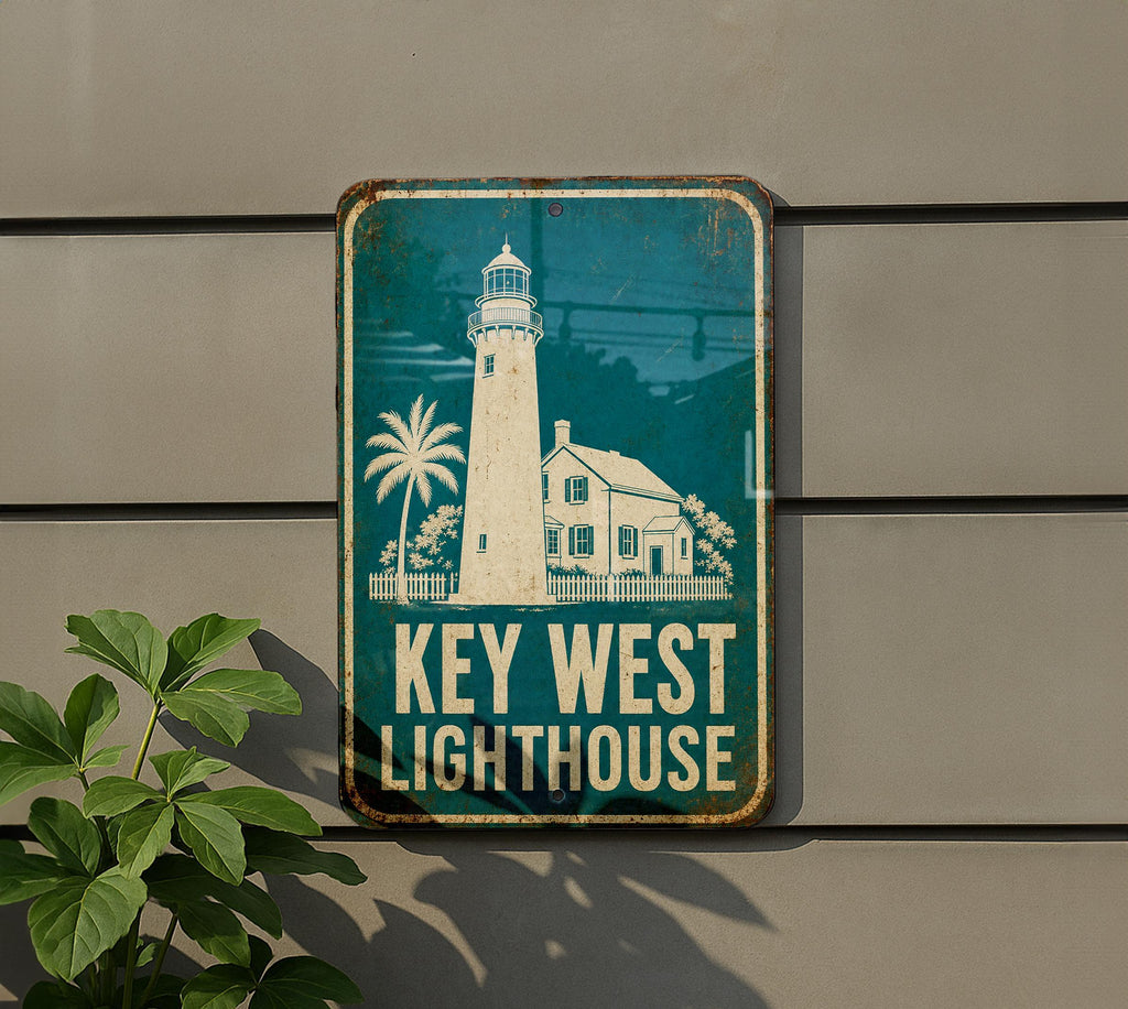 Key West Lighthouse Metal Sign, Vintage Blueprint Style Lighthouse Wall Decor, Florida Keys Coastal Landmark Sign, Nautical Decor — photo 3