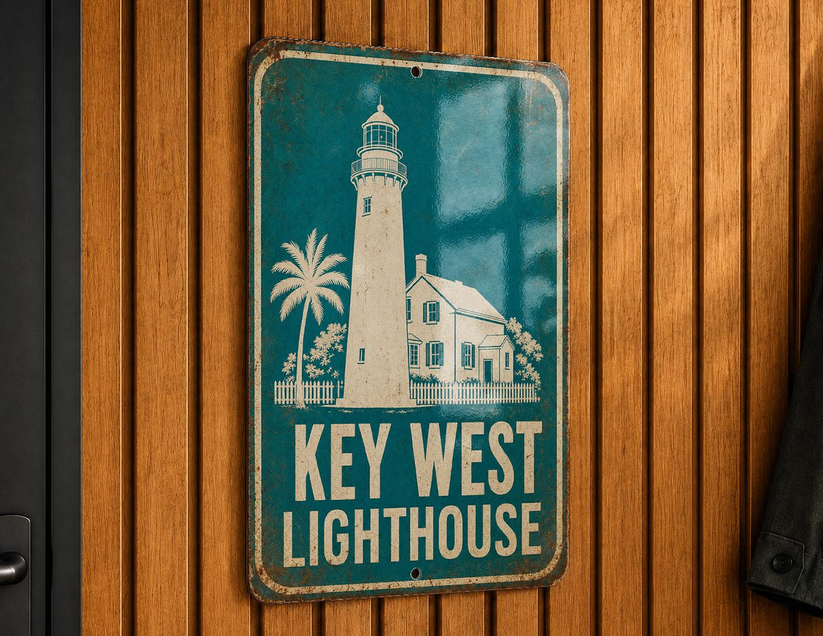 Key West Lighthouse Metal Sign, Vintage Blueprint Style Lighthouse Wall Decor, Florida Keys Coastal Landmark Sign, Nautical Decor — photo 5
