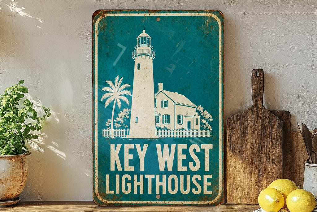 Key West Lighthouse Metal Sign, Vintage Blueprint Style Lighthouse Wall Decor, Florida Keys Coastal Landmark Sign, Nautical Decor — photo 6