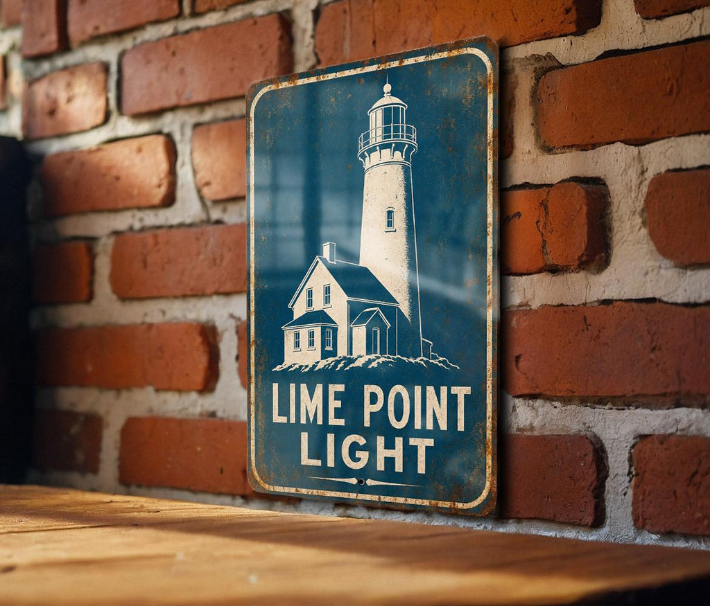 Lime Point Light Lighthouse Metal Sign, Vintage Blueprint Coastal Nautical Decor, Marin County California Lighthouse Sign — photo 1