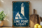 Lime Point Light Lighthouse Metal Sign, Vintage Blueprint Coastal Nautical Decor, Marin County California Lighthouse Sign — photo 2