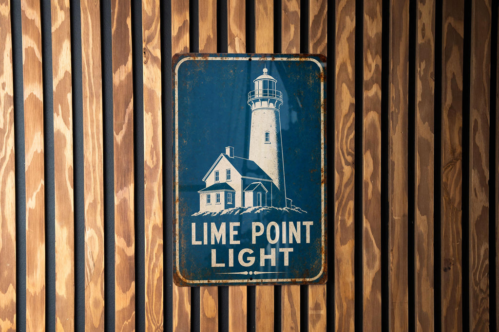 Lime Point Light Lighthouse Metal Sign, Vintage Blueprint Coastal Nautical Decor, Marin County California Lighthouse Sign — photo 3