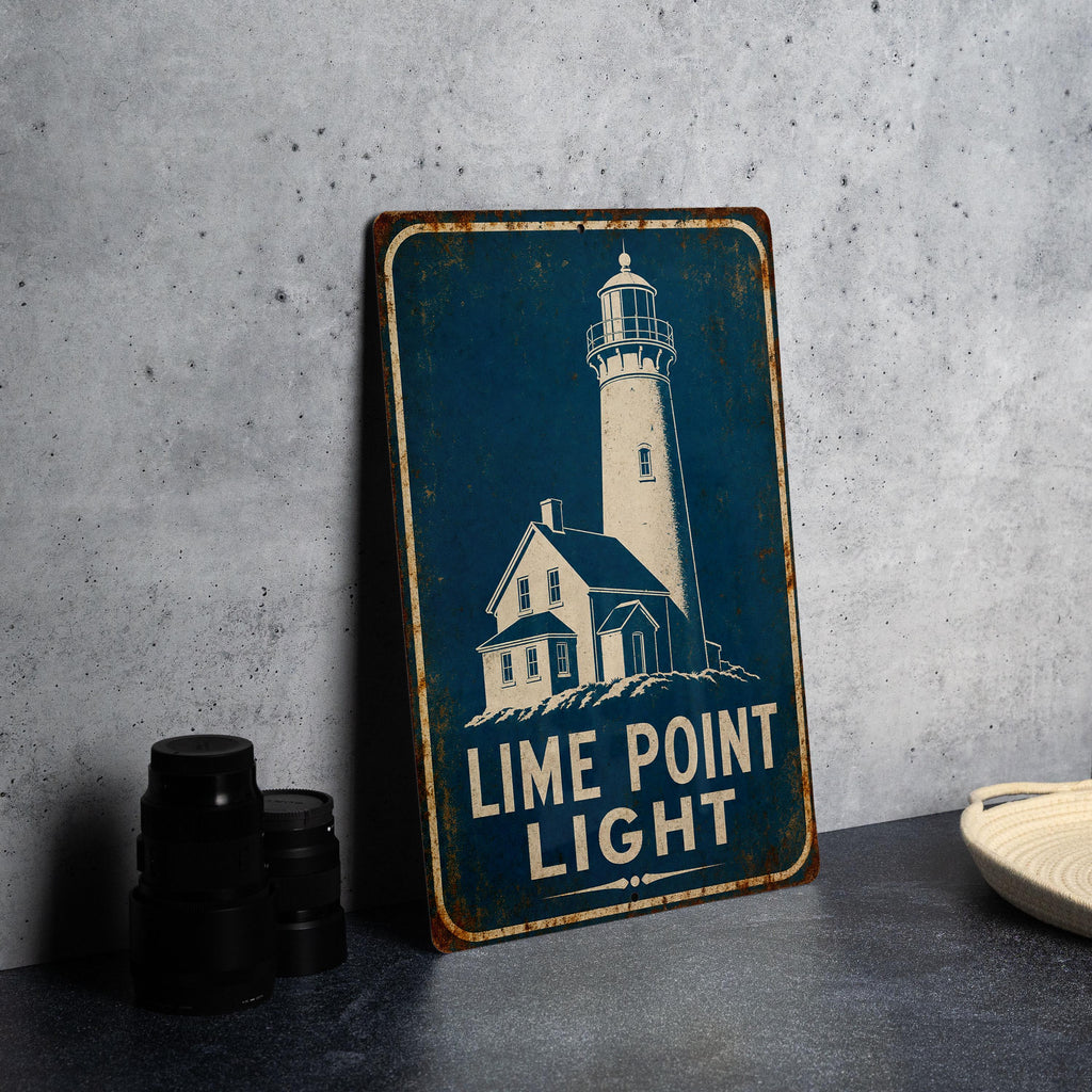 Lime Point Light Lighthouse Metal Sign, Vintage Blueprint Coastal Nautical Decor, Marin County California Lighthouse Sign — photo 6