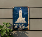 Michigan City East Pierhead Light Metal Sign, Vintage Blueprint Style Lighthouse Wall Decor, Indiana Lake Michigan Landmark Sign — photo 2