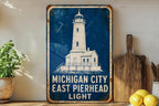 Michigan City East Pierhead Light Metal Sign, Vintage Blueprint Style Lighthouse Wall Decor, Indiana Lake Michigan Landmark Sign — photo 4