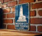Michigan City East Pierhead Light Metal Sign, Vintage Blueprint Style Lighthouse Wall Decor, Indiana Lake Michigan Landmark Sign — photo 6