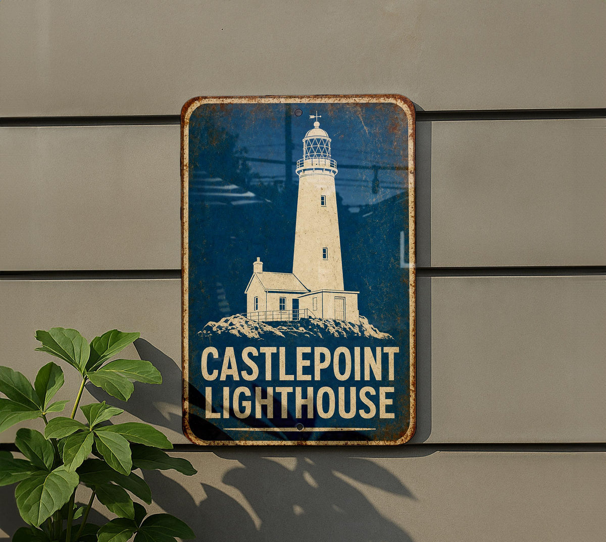 Castlepoint Lighthouse Vintage Blueprint Metal Sign, Coastal Nautical Lighthouse Decor, Maritime Wall Plaque, Beach House Sign — photo 2