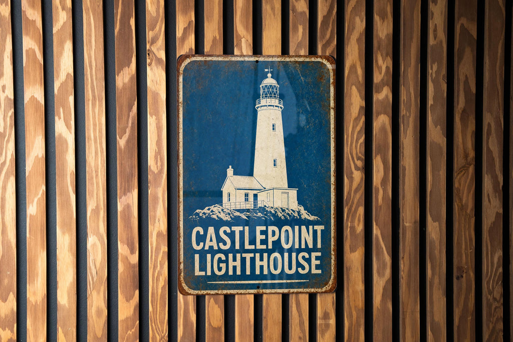 Castlepoint Lighthouse Vintage Blueprint Metal Sign, Coastal Nautical Lighthouse Decor, Maritime Wall Plaque, Beach House Sign — photo 3