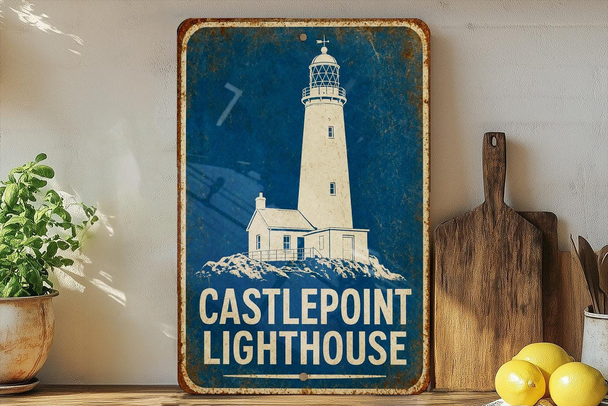 Castlepoint Lighthouse Vintage Blueprint Metal Sign, Coastal Nautical Lighthouse Decor, Maritime Wall Plaque, Beach House Sign — photo 5