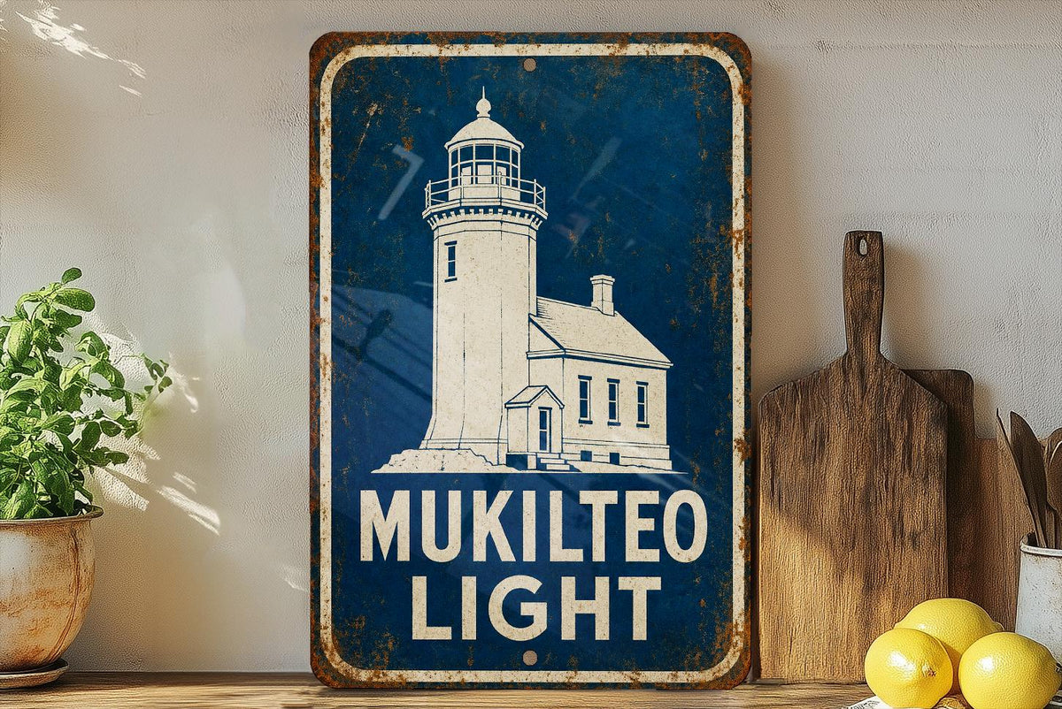 Mukilteo Lighthouse Metal Sign Vintage Blueprint Style Lighthouse Wall Decor Mukilteo Light Station Washington Coastal Gift — photo 4