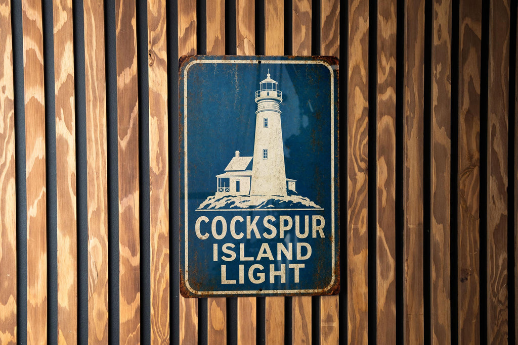 Cockspur Island Light Metal Sign, Vintage Blueprint Style Lighthouse Decor, Georgia Coastal Landmark Sign, Nautical Wall Decor — photo 2