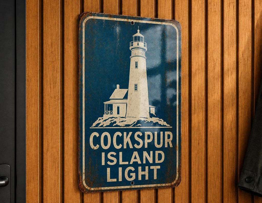 Cockspur Island Light Metal Sign, Vintage Blueprint Style Lighthouse Decor, Georgia Coastal Landmark Sign, Nautical Wall Decor — photo 3