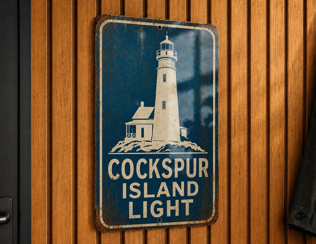 Cockspur Island Light Metal Sign, Vintage Blueprint Style Lighthouse Decor, Georgia Coastal Landmark Sign, Nautical Wall Decor — photo 3