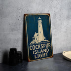 Cockspur Island Light Metal Sign, Vintage Blueprint Style Lighthouse Decor, Georgia Coastal Landmark Sign, Nautical Wall Decor — photo 4