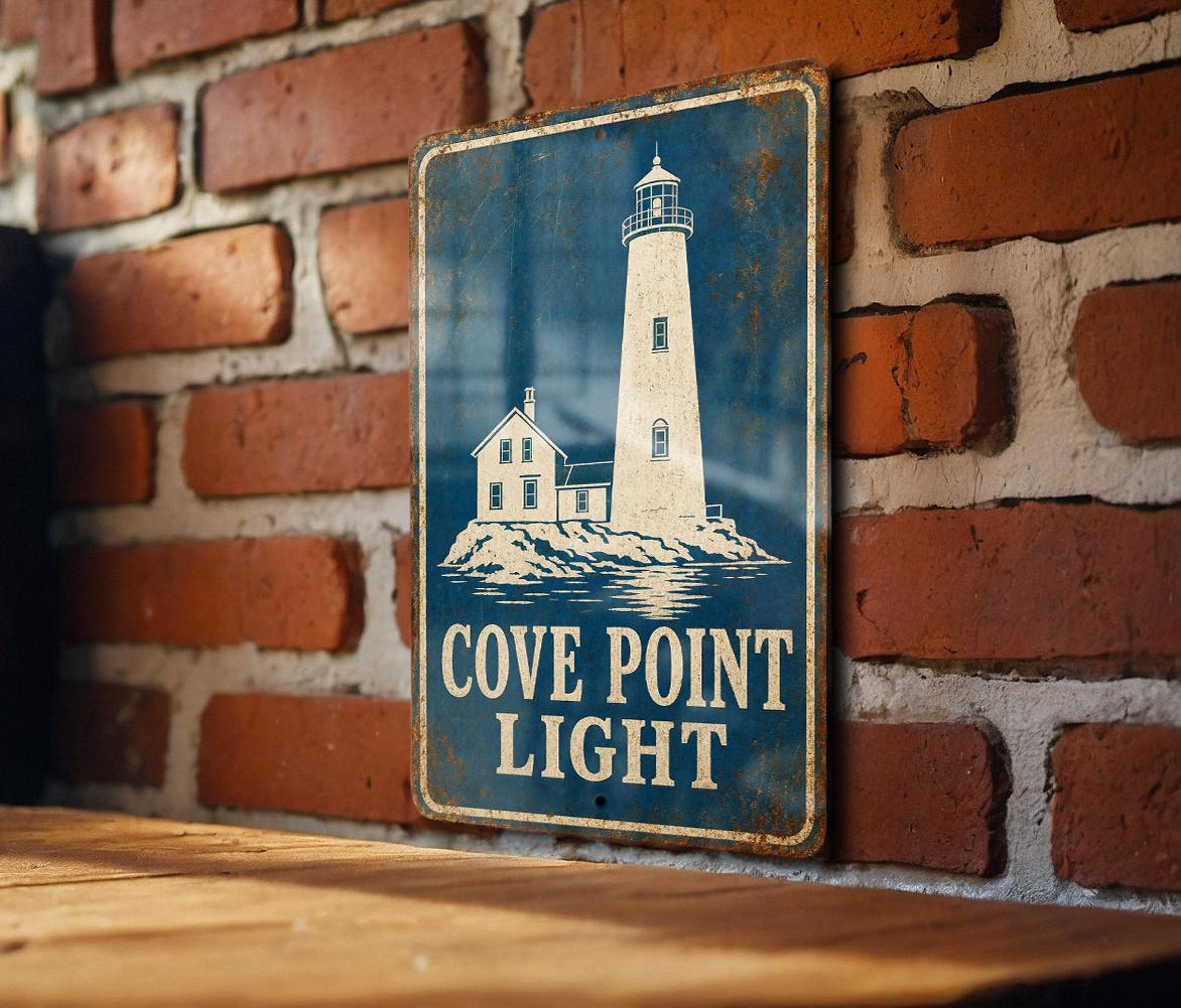 Cove Point Light Lighthouse Metal Sign, Vintage Blueprint Style Coastal Lighthouse Wall Decor, Chesapeake Bay Nautical Sign — photo 1