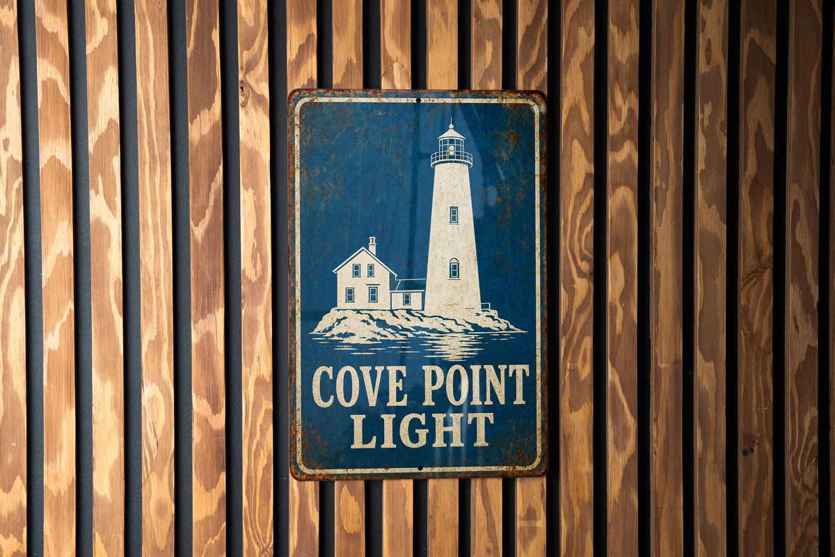 Cove Point Light Lighthouse Metal Sign, Vintage Blueprint Style Coastal Lighthouse Wall Decor, Chesapeake Bay Nautical Sign — photo 3